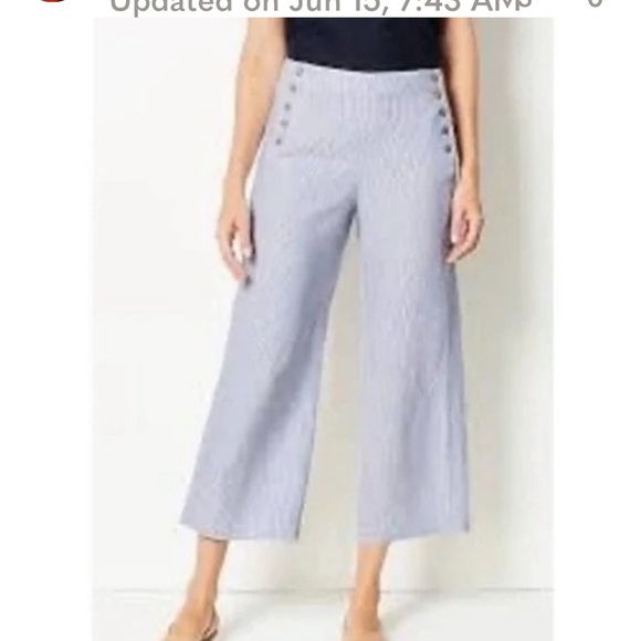 J JILL Size Medium Love Linen Seersucker Vibe Sailor Crop P M - Picture 1 of 8